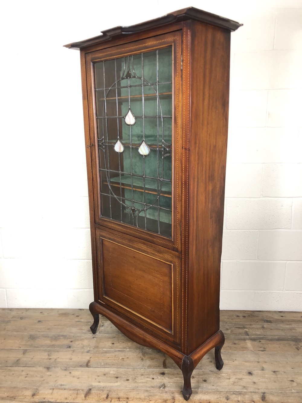 Antique Arts & Crafts Glazed Mahogany Display Cabinet