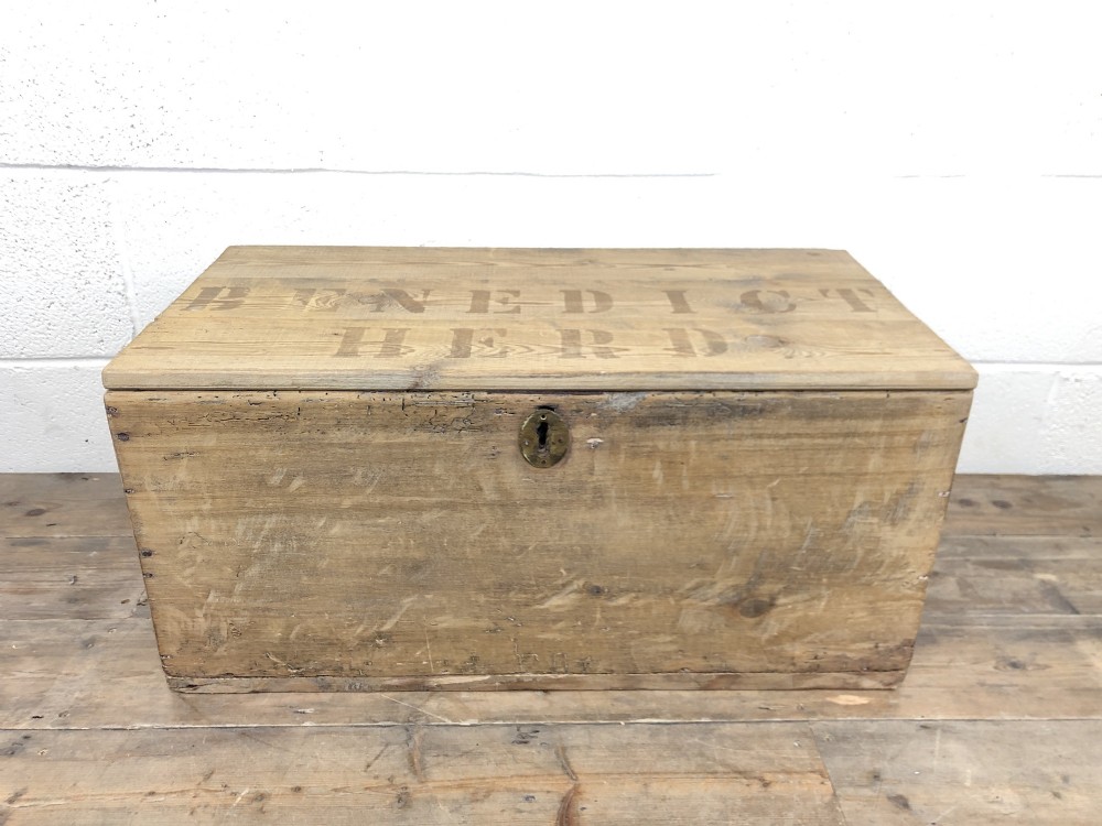 Small Rustic Antique Pine Storage Trunk 
