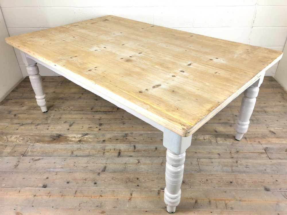 Large Antique Pine Farmhouse Kitchen Table View III