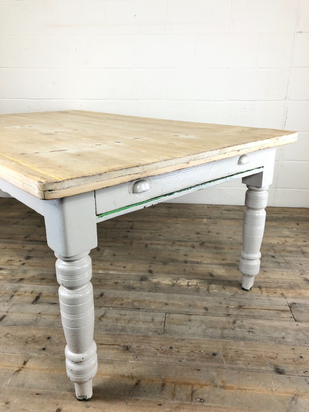 Large Antique Pine Farmhouse Kitchen Table View IV