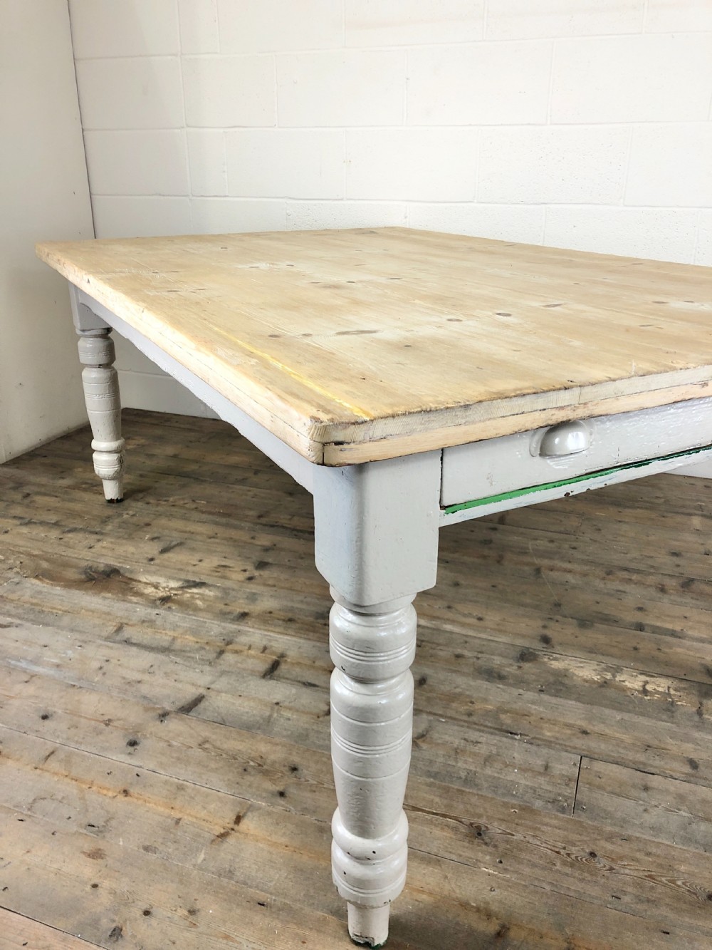 Large Antique Pine Farmhouse Kitchen Table View V