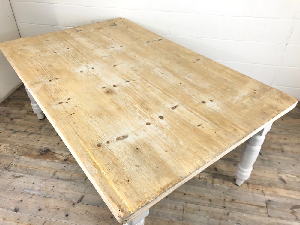 Large Antique Pine Farmhouse Kitchen Table View VI