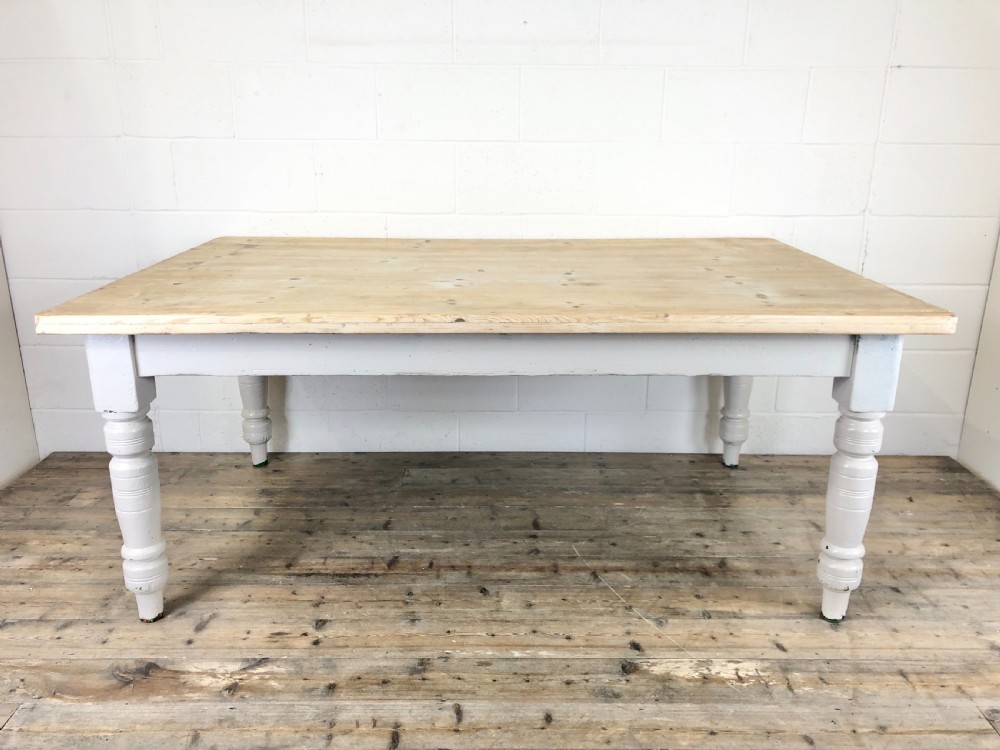 Large Antique Pine Farmhouse Kitchen Table View VII
