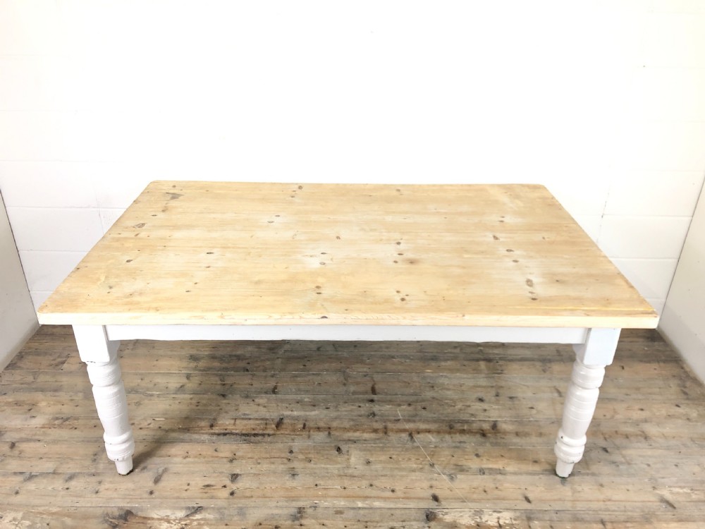 Large Antique Pine Farmhouse Kitchen Table View VIII