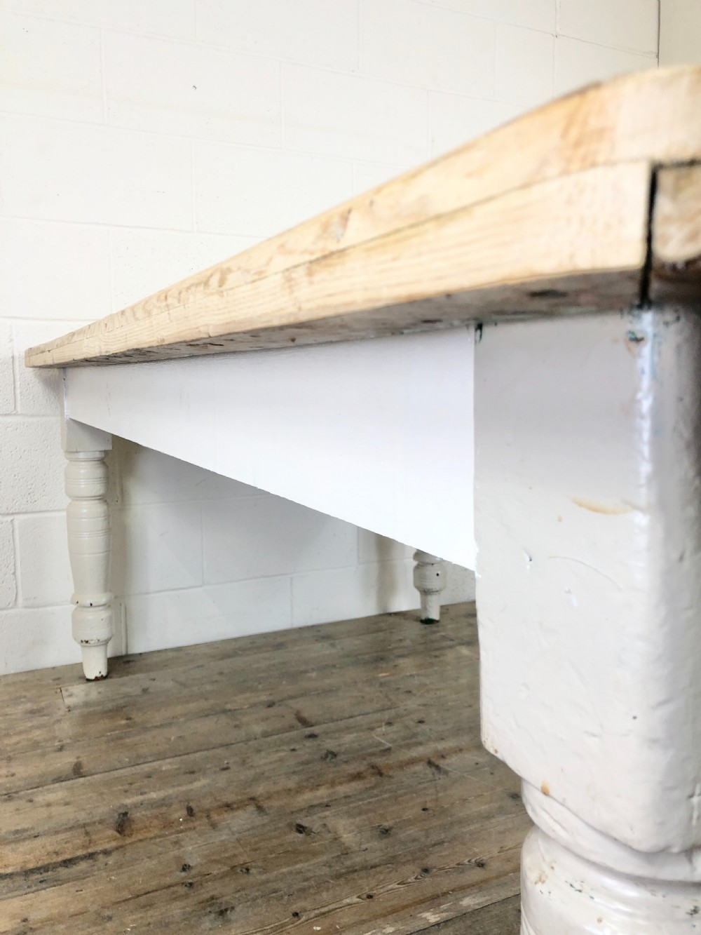 Large Antique Pine Farmhouse Kitchen Table View XI