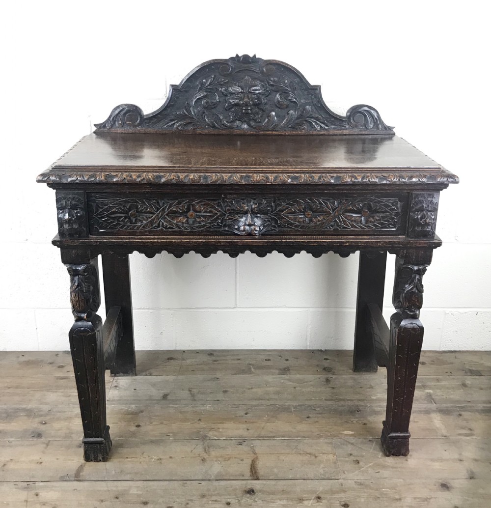 Victorian Carved Oak Green Man Side Table 