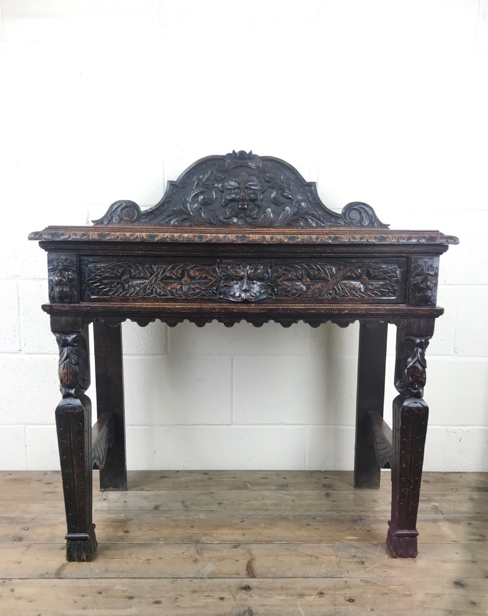 Victorian Carved Oak Green Man Side Table  View II