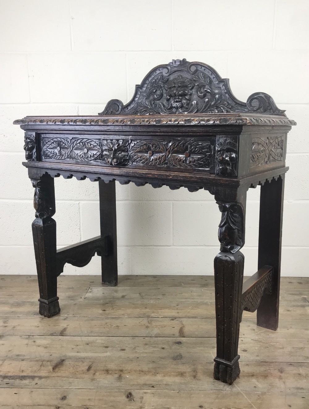 Victorian Carved Oak Green Man Side Table  View III