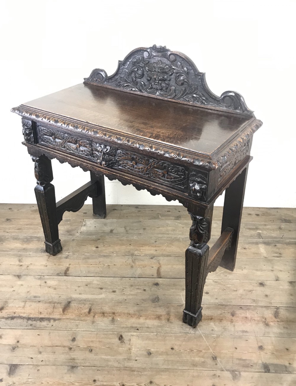 Victorian Carved Oak Green Man Side Table  View IV