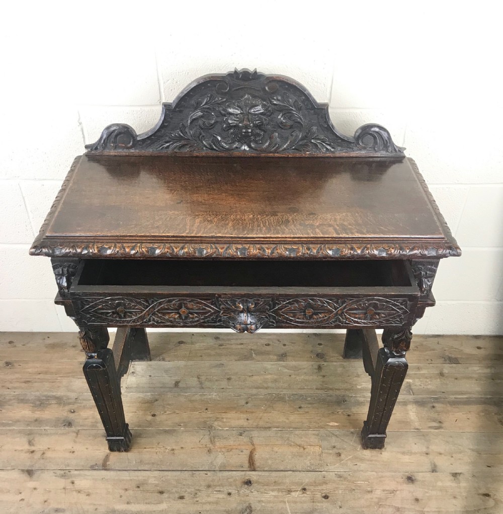 Victorian Carved Oak Green Man Side Table  View VI