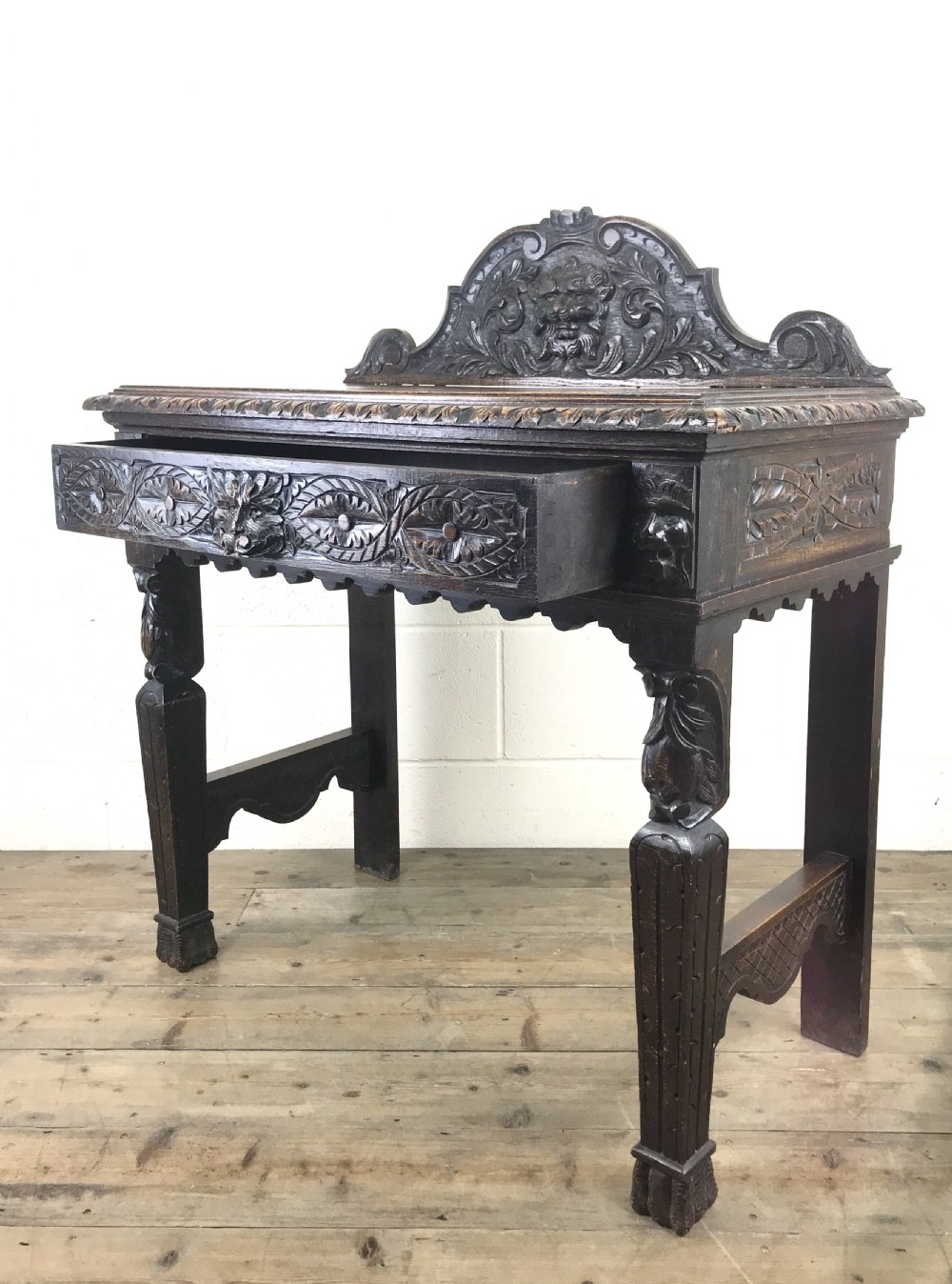 Victorian Carved Oak Green Man Side Table  View XII