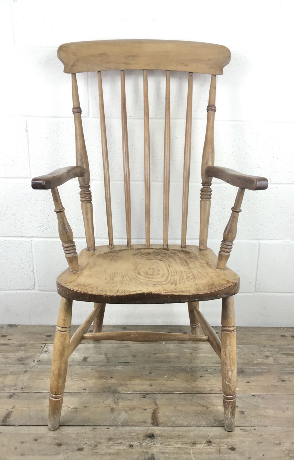 Antique Beech and Elm Farmhouse Windsor Armchair