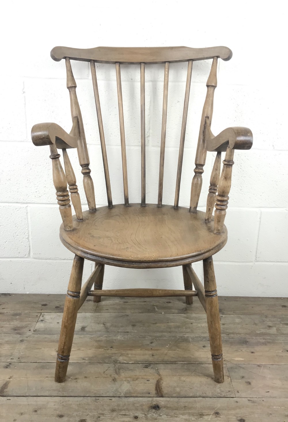 Early 20th Century Antique Beech Penny Seat Armchair