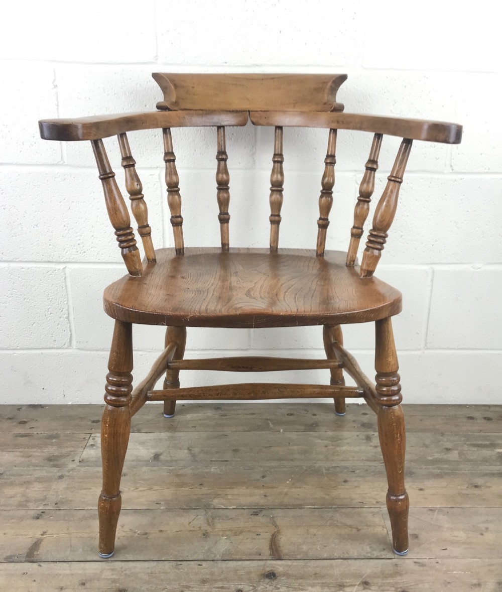 Antique Beech and Elm Smoker’s Bow Armchair
