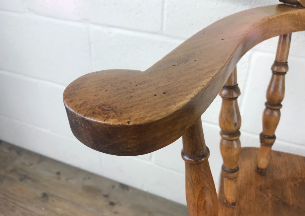 Antique Beech and Elm Smoker’s Bow Armchair View V