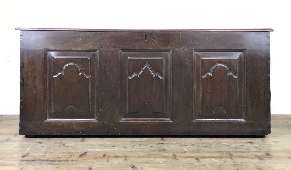 Antique 18th Century Oak Coffer with Carved Detail