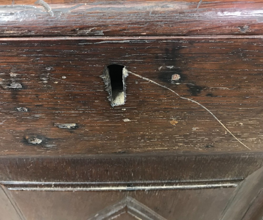 Antique 18th Century Oak Coffer with Carved Detail View VI