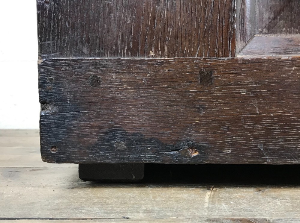 Antique 18th Century Oak Coffer with Carved Detail View VII