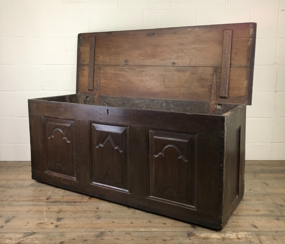 Antique 18th Century Oak Coffer with Carved Detail View XII