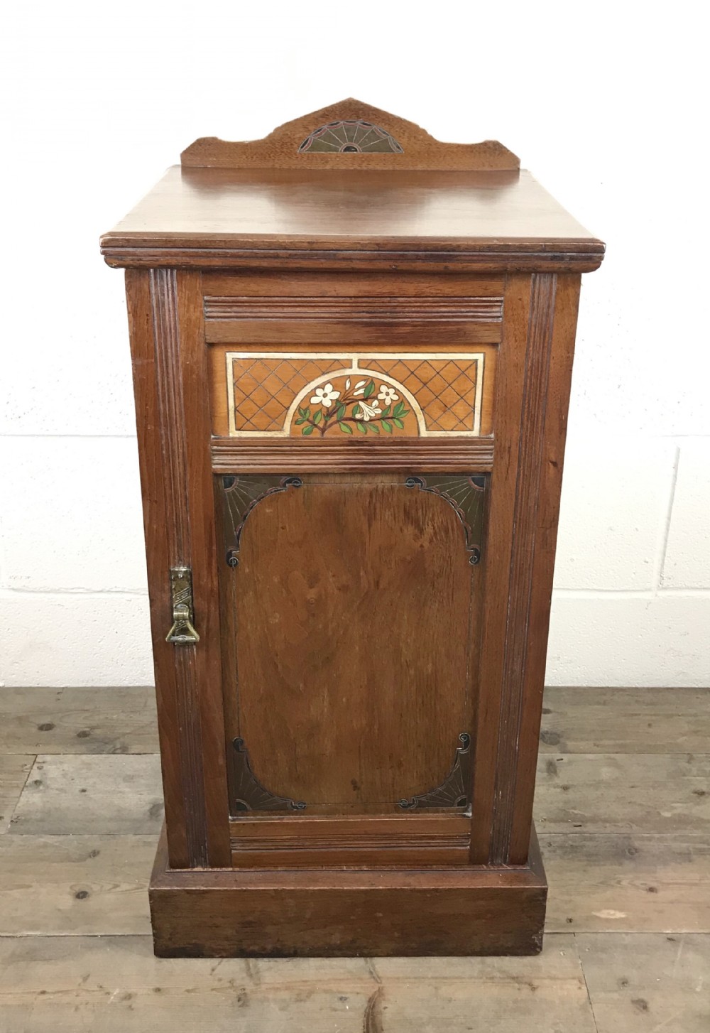 Antique Mahogany Single Door Cupboard with Painted Detail