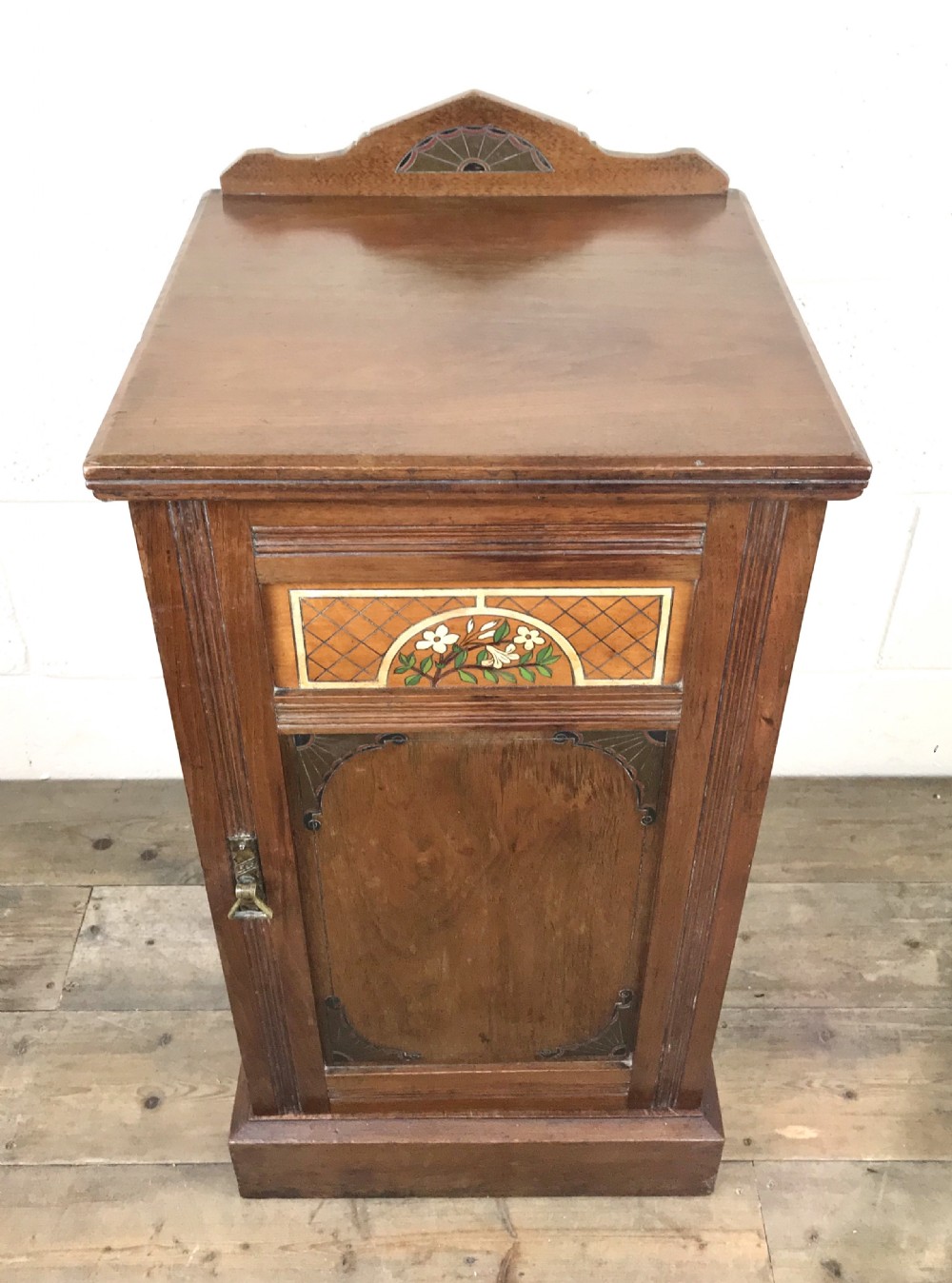 Antique Mahogany Single Door Cupboard with Painted Detail View III