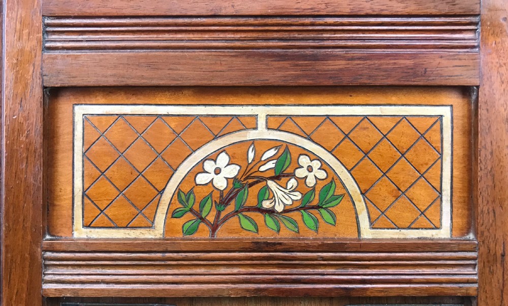 Antique Mahogany Single Door Cupboard with Painted Detail View V