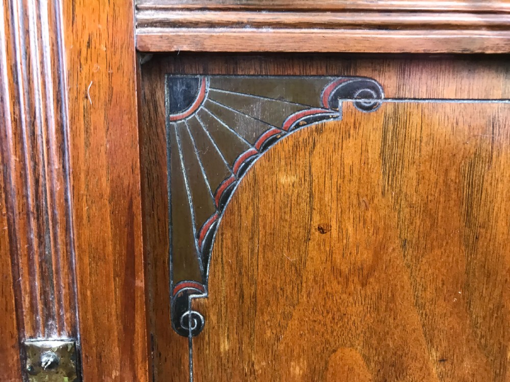 Antique Mahogany Single Door Cupboard with Painted Detail View VI