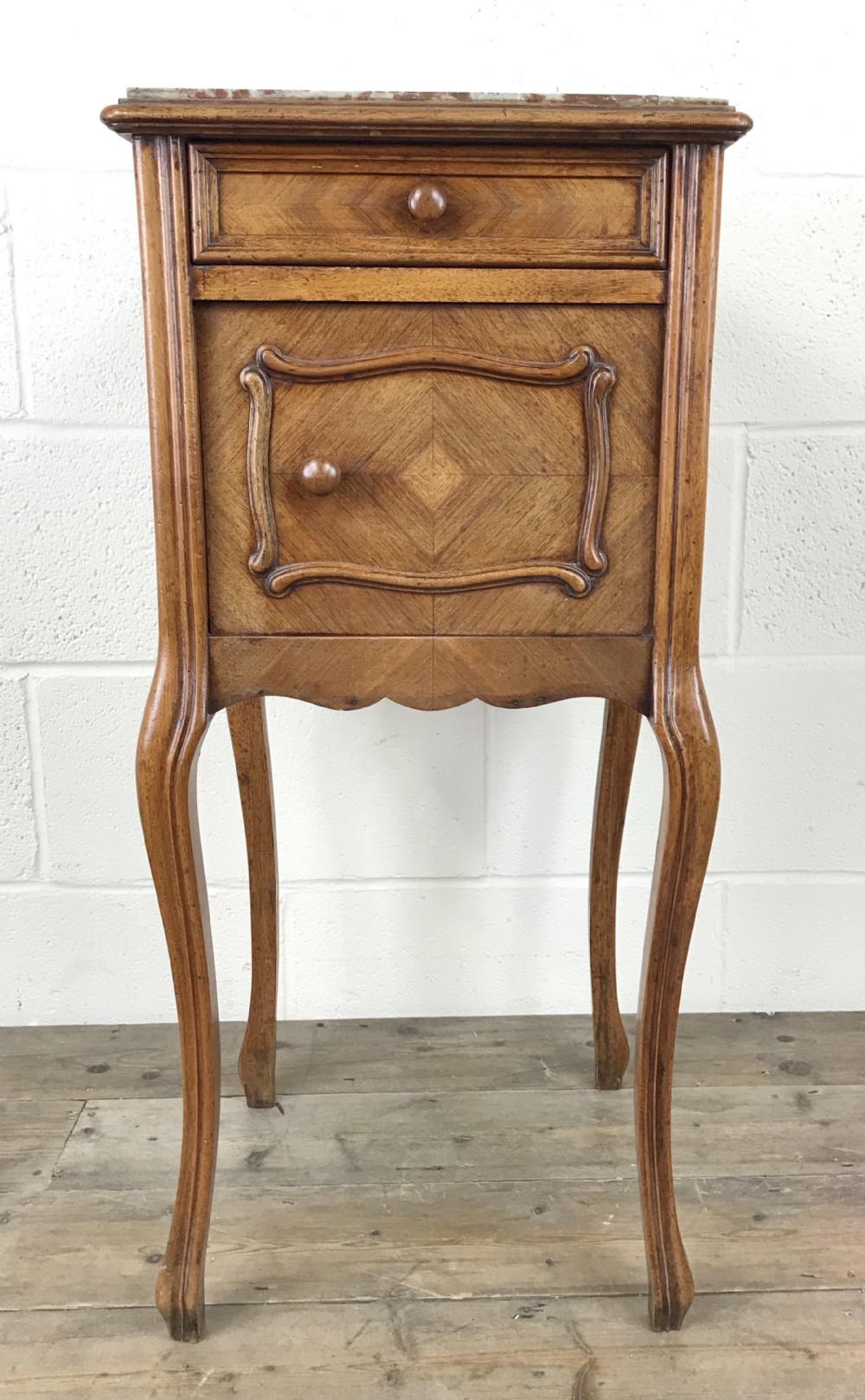 French Walnut and Marble Bedside Cupboard