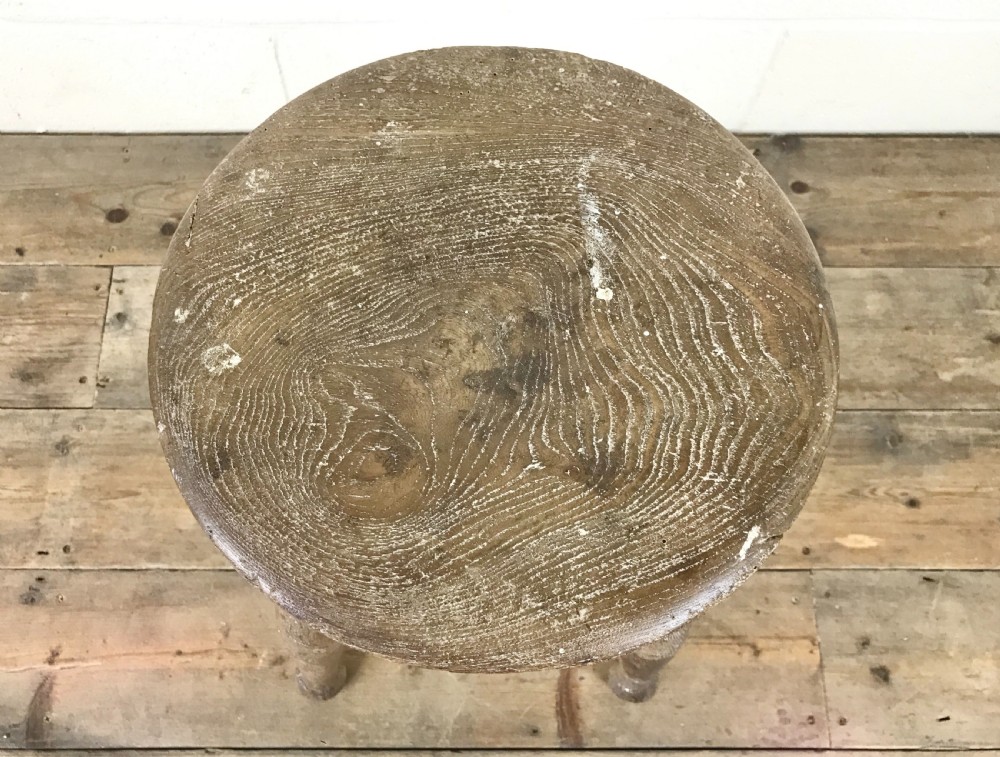 Antique 19th Century Elm Farmhouse Stool View IX