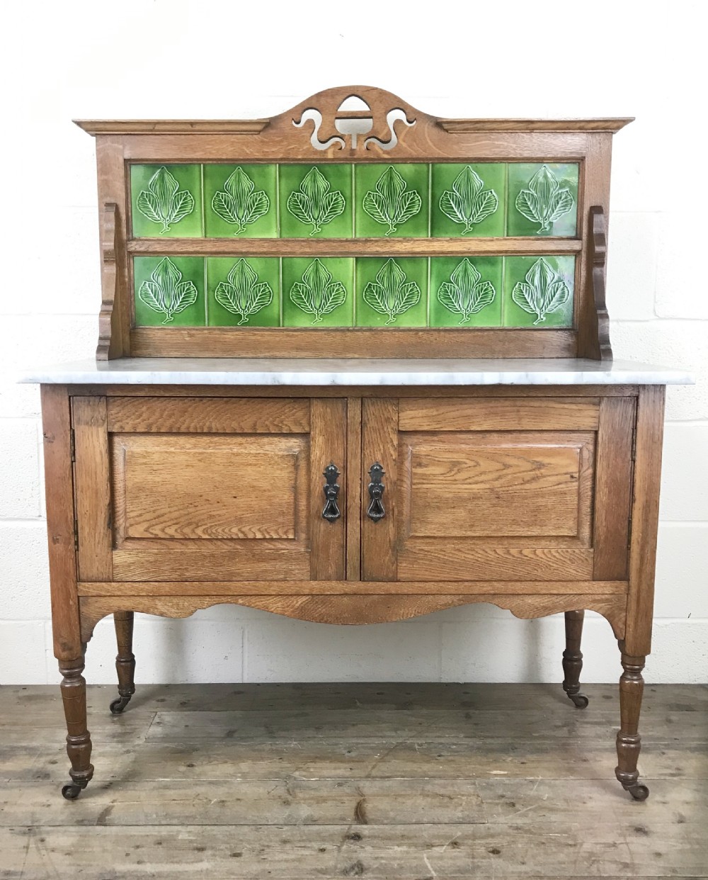 Antique Edwardian Oak and Marble Washstand