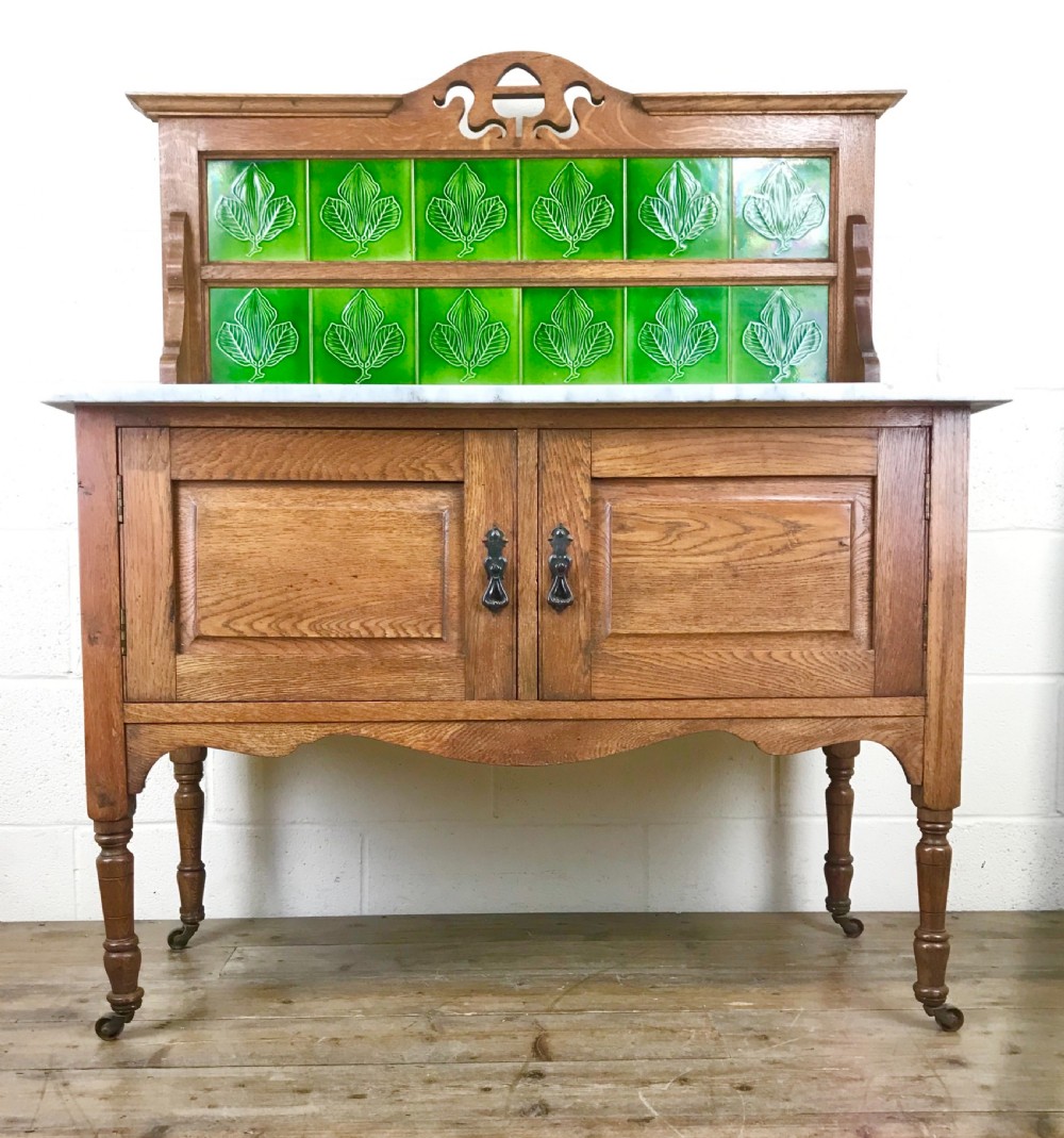 Antique Edwardian Oak and Marble Washstand View II