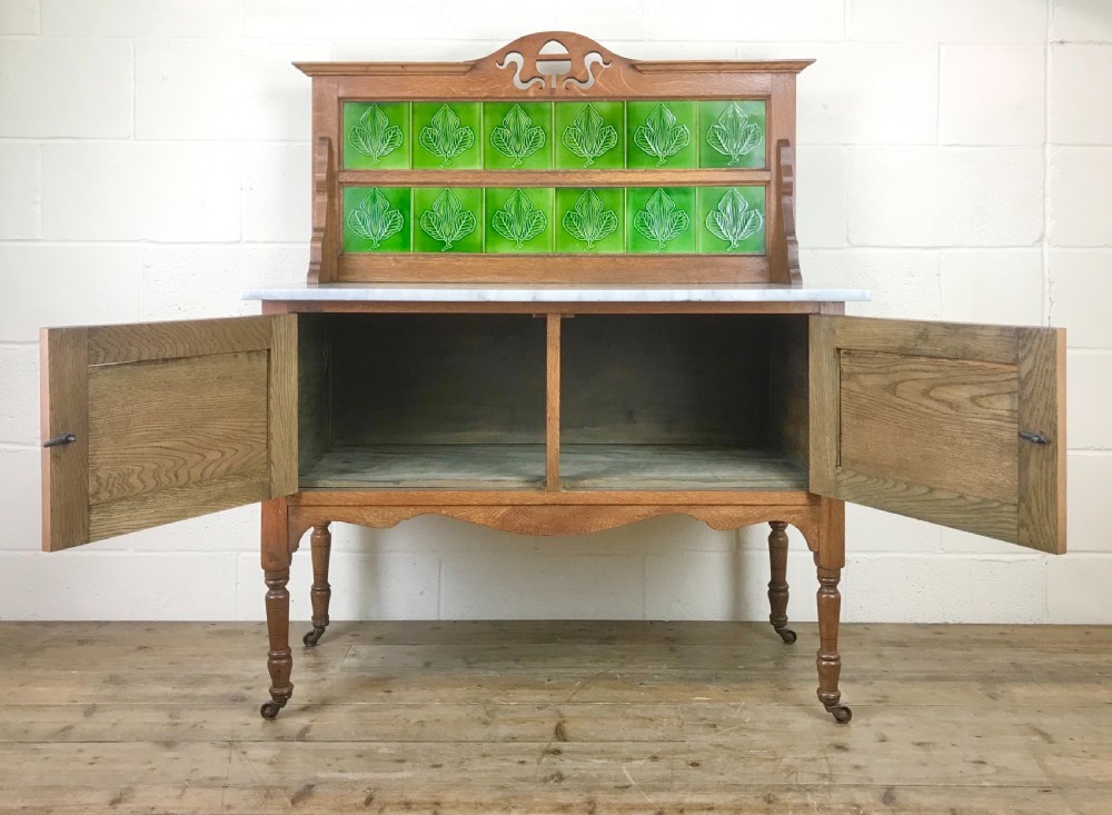 Antique Edwardian Oak and Marble Washstand View III