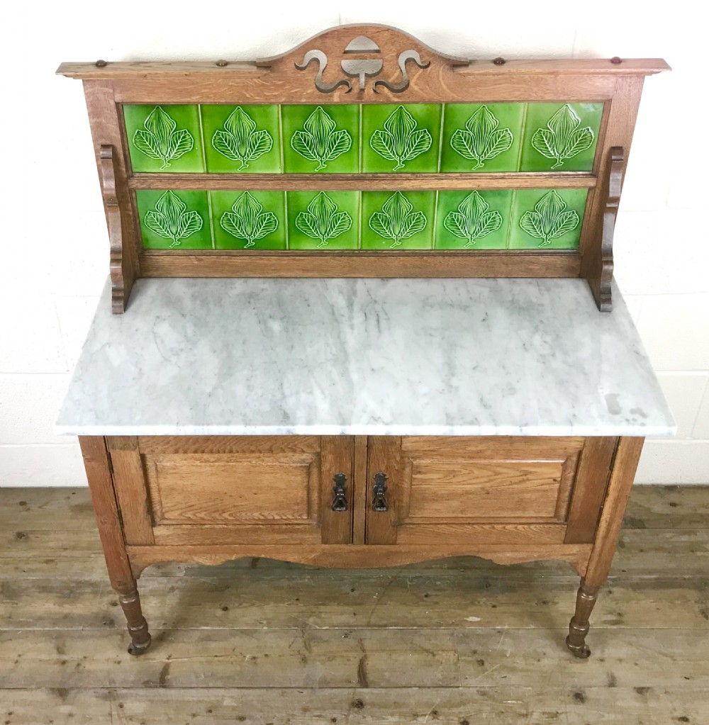 Antique Edwardian Oak and Marble Washstand View IV
