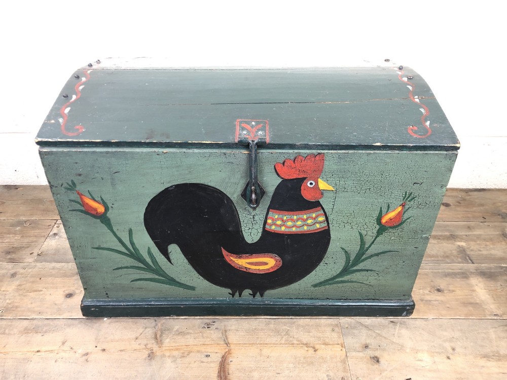 Decorative Antique Painted Pine Dome Top Trunk