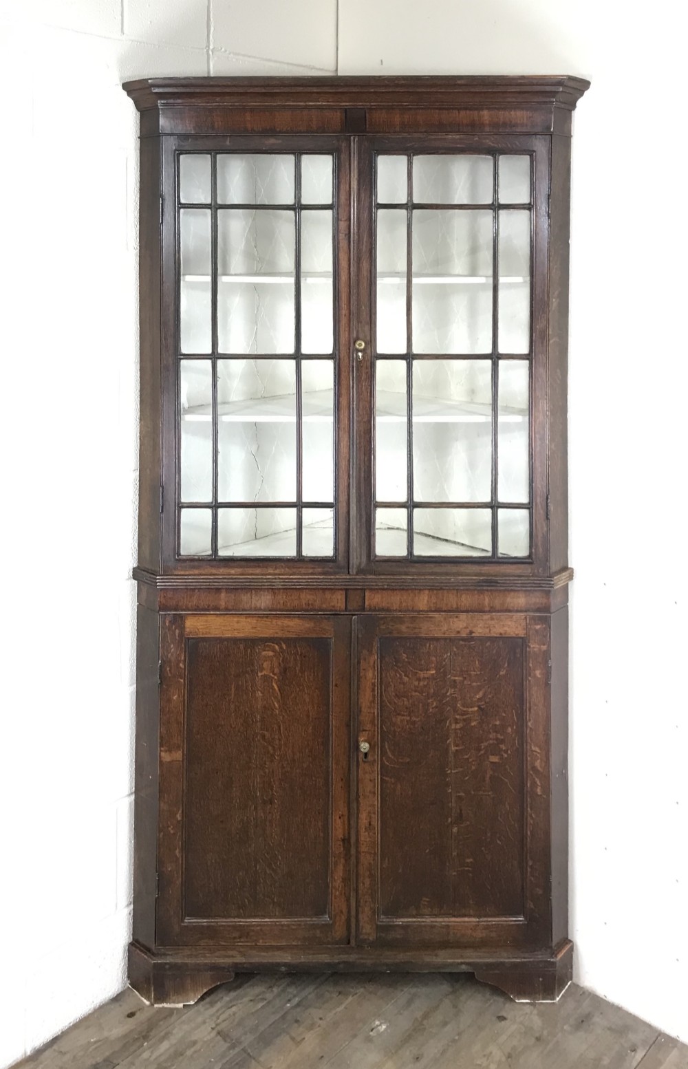 19th Century Antique Oak Glazed Corner Cupboard
