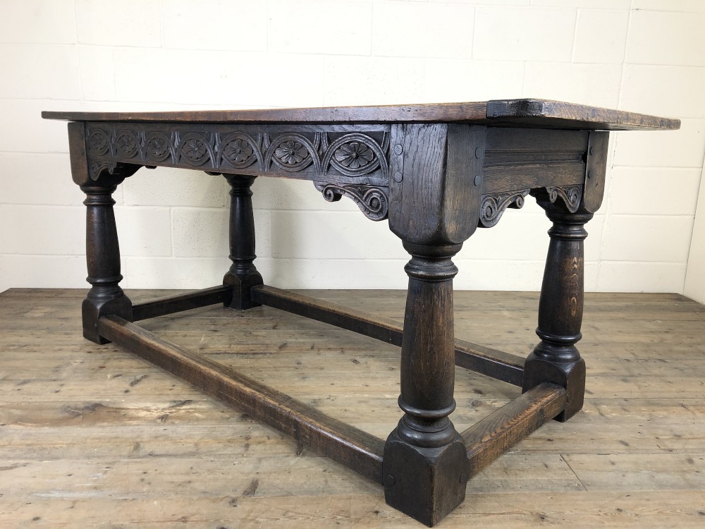 Antique Oak Refectory Table with Plank Top