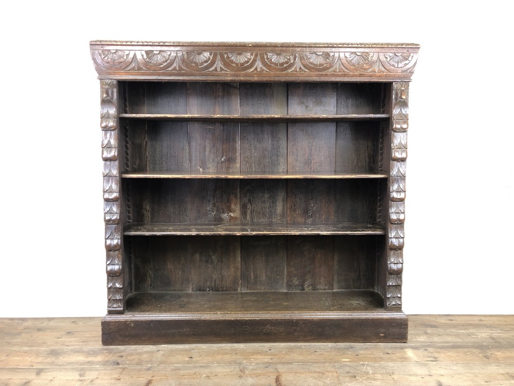 Victorian Carved Oak Freestanding Open Bookcase