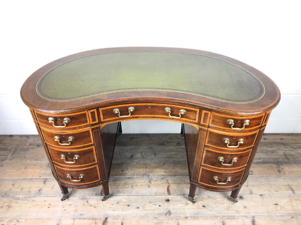 Edwardian Inlaid Mahogany Kidney Shaped Kneehole Desk View II