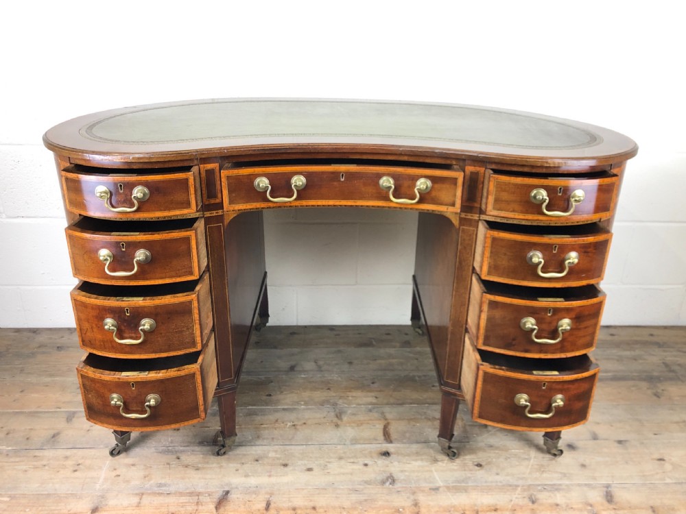 Edwardian Inlaid Mahogany Kidney Shaped Kneehole Desk View III