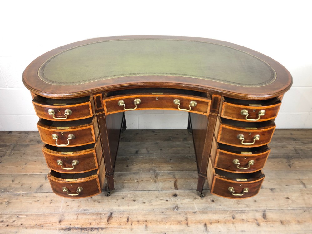 Edwardian Inlaid Mahogany Kidney Shaped Kneehole Desk View IV