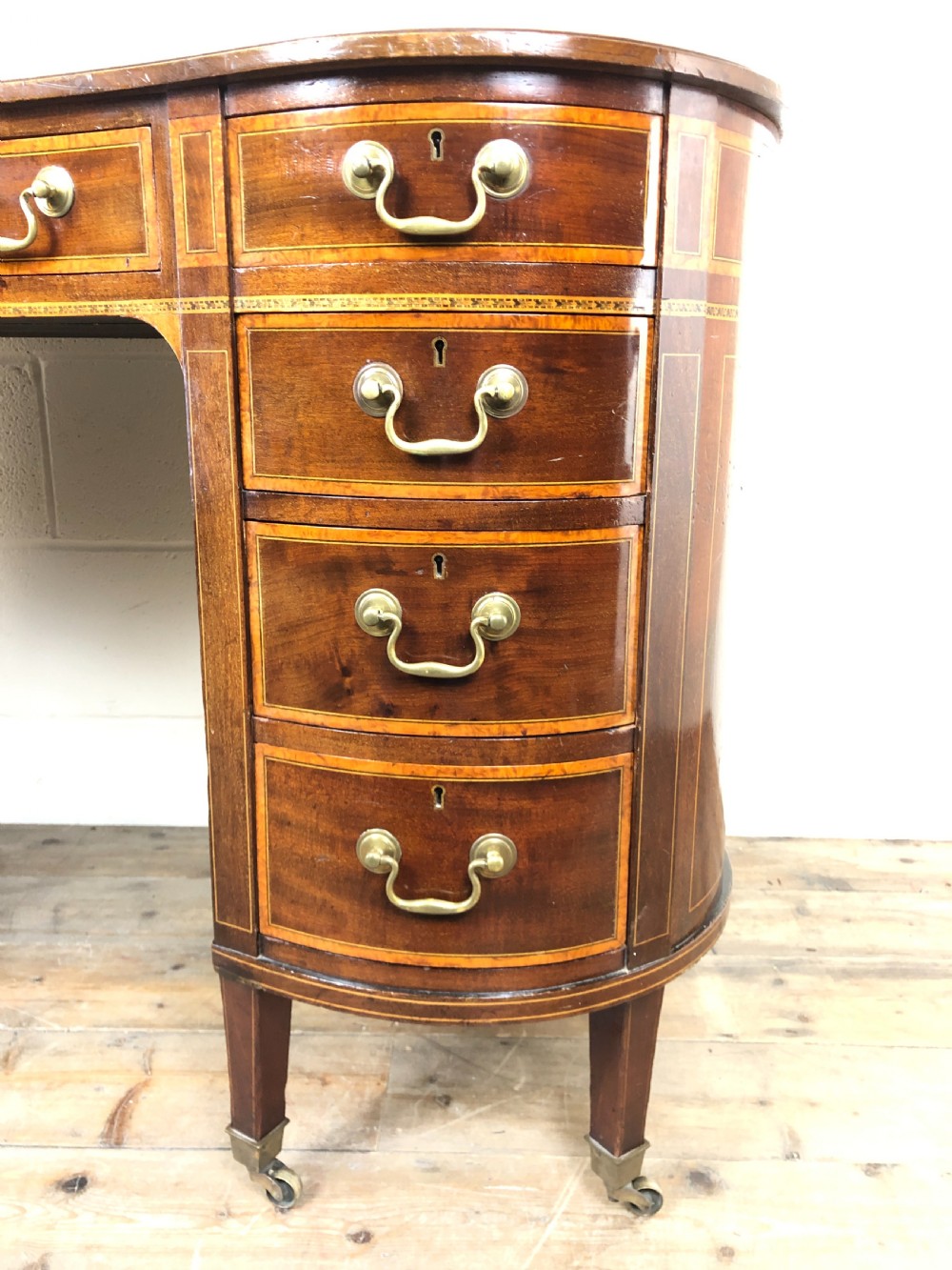 Edwardian Inlaid Mahogany Kidney Shaped Kneehole Desk View VIII