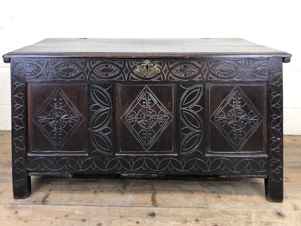 Antique 18th Century Carved Oak Coffer 