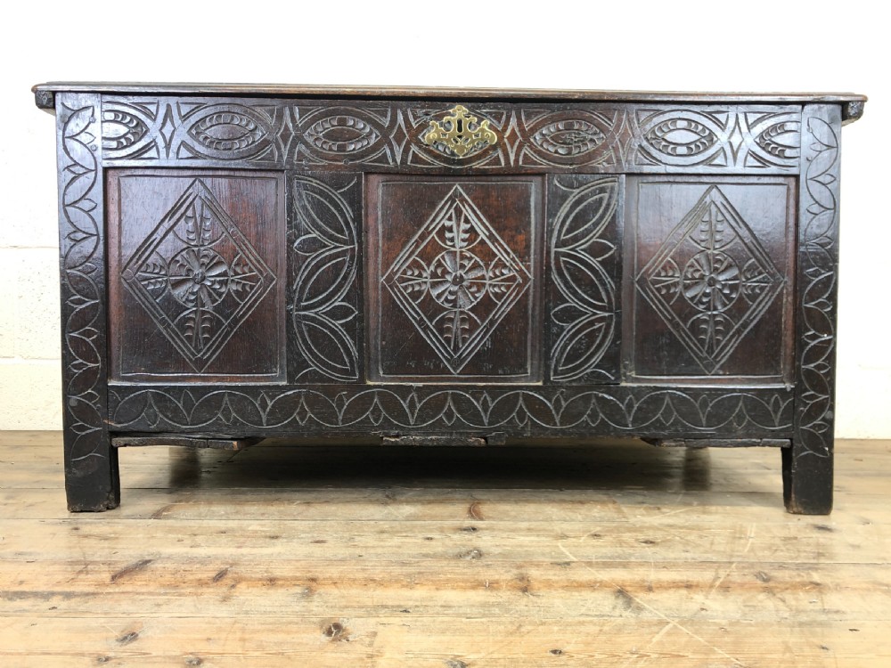 Antique 18th Century Carved Oak Coffer  View V