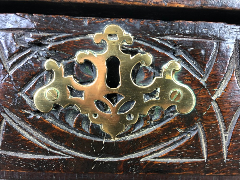 Antique 18th Century Carved Oak Coffer  View VI