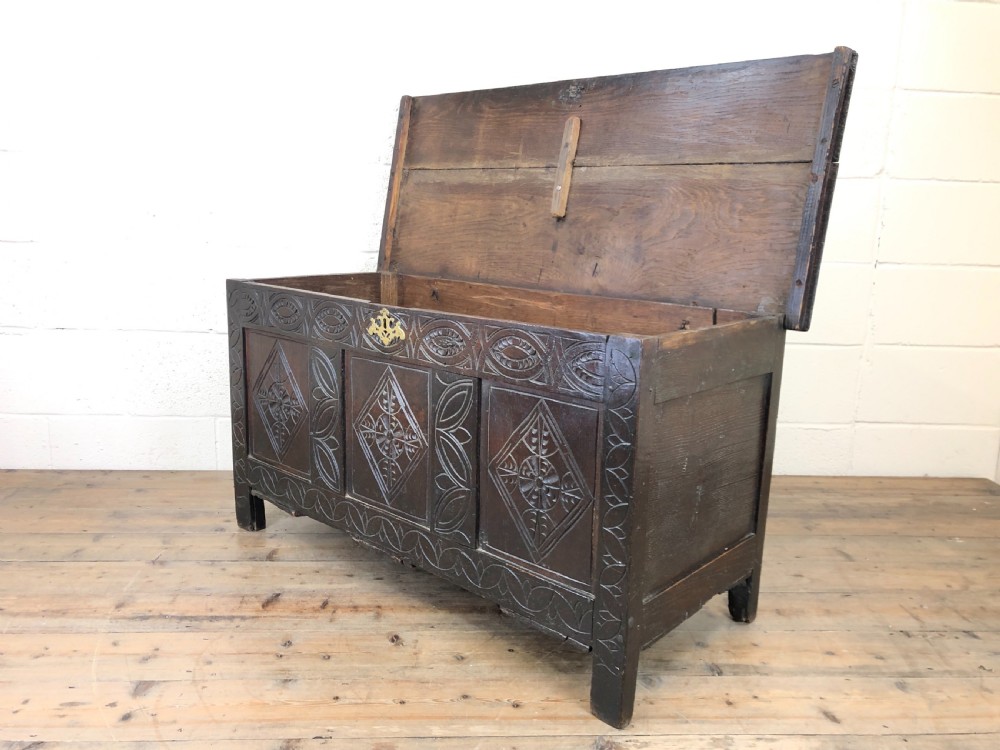 Antique 18th Century Carved Oak Coffer  View XV