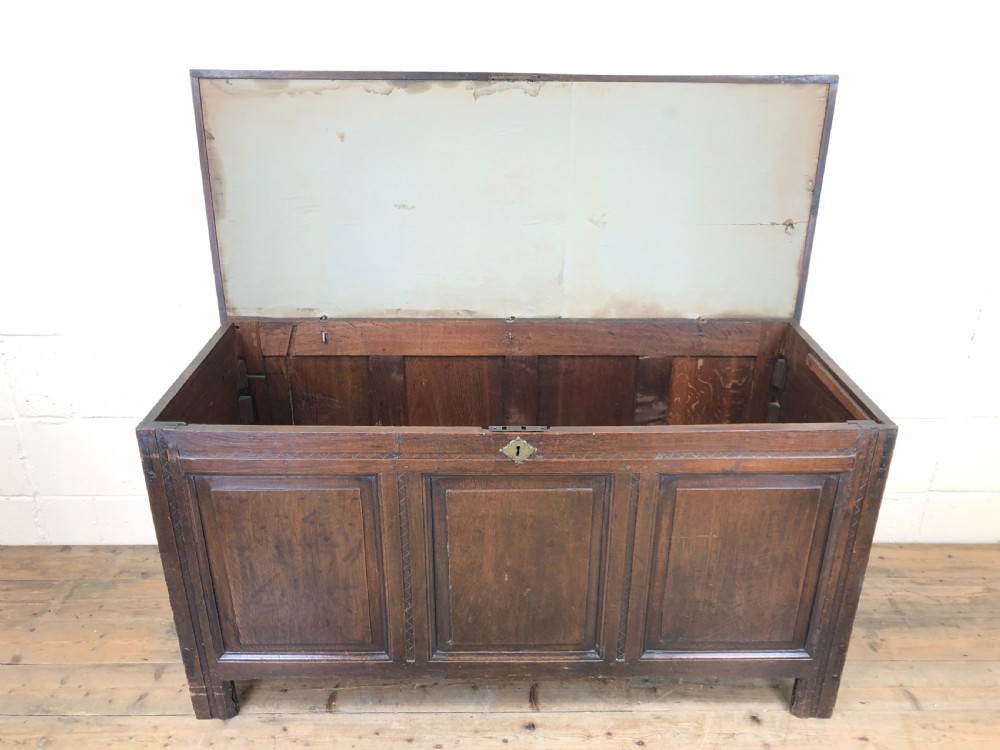 Antique 18th Century Oak Coffer with Panel Front View III