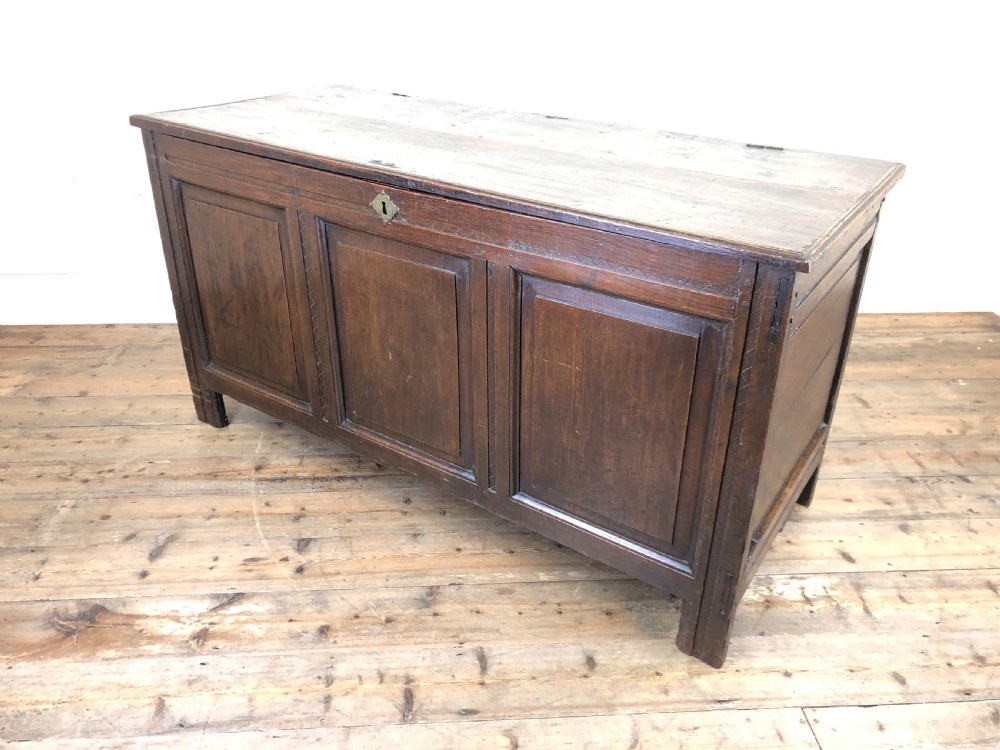 Antique 18th Century Oak Coffer with Panel Front View X