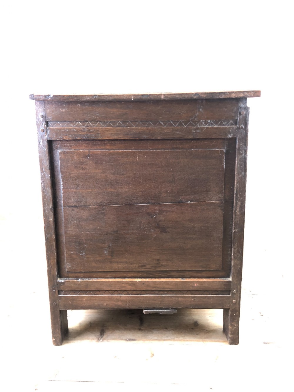 Antique 18th Century Oak Coffer with Panel Front View XII