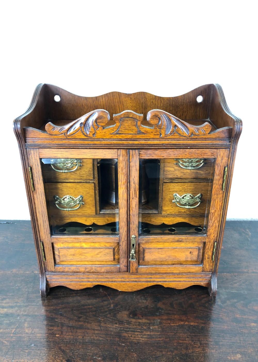 Antique Edwardian Oak Smoker’s Cabinet View II