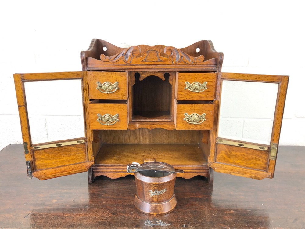Antique Edwardian Oak Smoker’s Cabinet View V